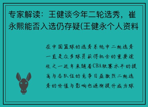 专家解读：王健谈今年二轮选秀，崔永熙能否入选仍存疑(王健永个人资料)